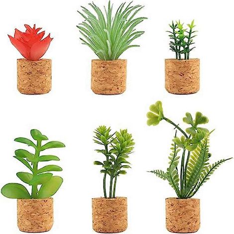 Lot de 6 aimants pour réfrigérateur en forme de cactus, mini-plantes succulentes mignonnes, accessoires de décoration pour la maison, la cuisine et le bureau. (1/5)
