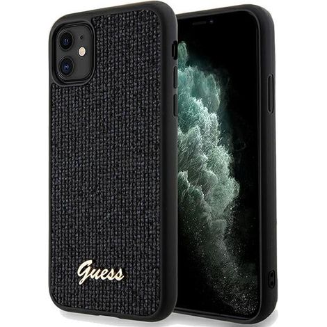 Guess GUHCN61PMSDGSK iPhone 11 / Xr 6.1" custodia rigida nera/nera Disco Metal Script (1/5)