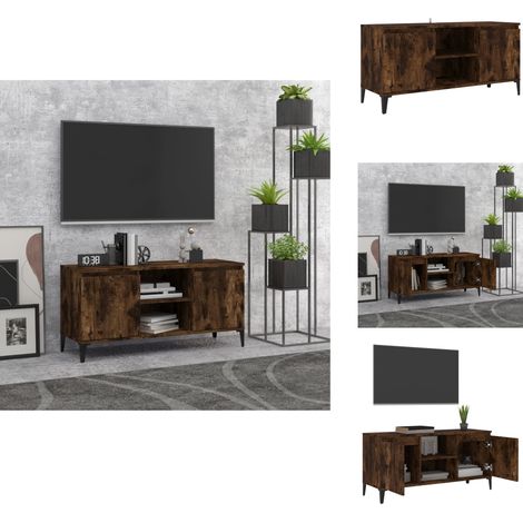 Meuble TV avec pieds en métal Chêne fumé 103,5x35x50 cm - Meuble Tv - Meuble Audio - Meuble Hifi - Meuble Stéréo - Meuble Industriel (1/5)