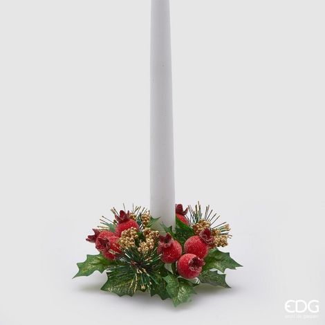 EDG Enzo De Gasperi Corona di Pino con Bacche Ø14 cm Verde Rosso – Decorazione Natalizia (1/3)