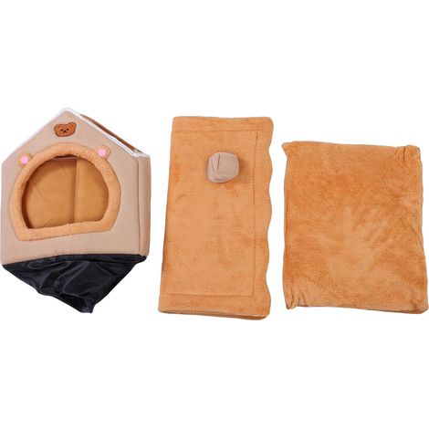 Lit pour chat grotte ours mignon tente pour animaux de compagnie avec coussin amovible doux quatre saisons universel pour chien jaune (1/5)