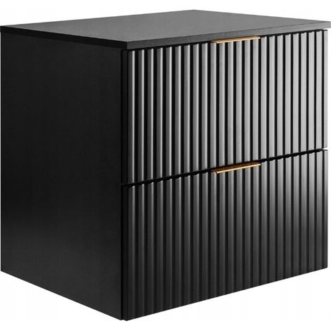 Meuble de Salle de Bain Suspendu - 60 cm - Noir - Design Moderne - Fronts Riffles (1/5)