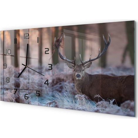 Horloge Murale Panoramique 60x30 cm en Verre Trempé Silencieuse Design Moderne Cerf au lever du soleil (1/5)