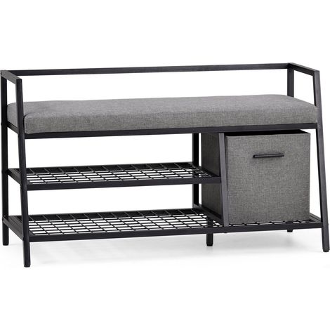 Schuhschrank / Sitzbank Estha Loft inkl. Schublade schwarz / grau hjh LIVING (1/5)