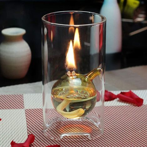 Lampe À Huile - Verre Transparent Fait Main - Éclairage D'Urgence Sans Fumée - Pour Intérieur Salon Chambre Bureau - 1 Pièce (1/4)