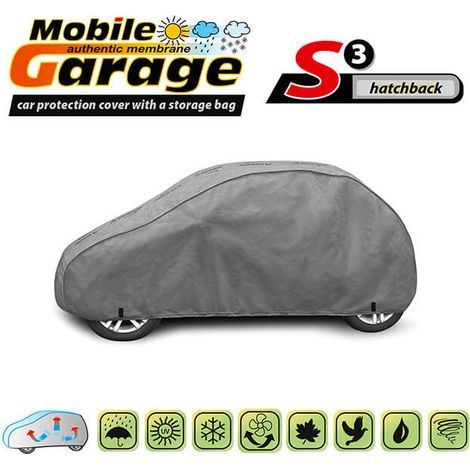 Hochwertige Kegel‑Serie "Mobile Garage" Autoabdeckung, Größe S3, für Hatchback, 335–355 cm x 126–136 cm, grau