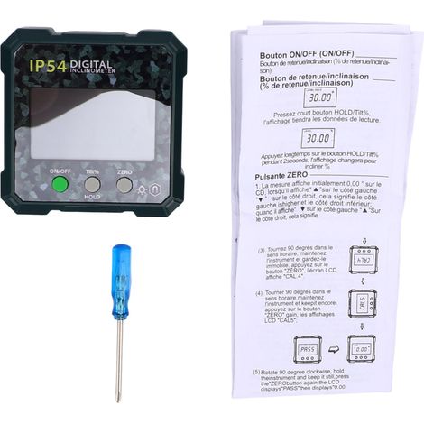 Rapporteur d'angle numérique, jauge magnétique IP54, rapporteur portable avec écran LCD rétroéclairé, fonction de maintien des données, mesures absolues et relatives (1/5)