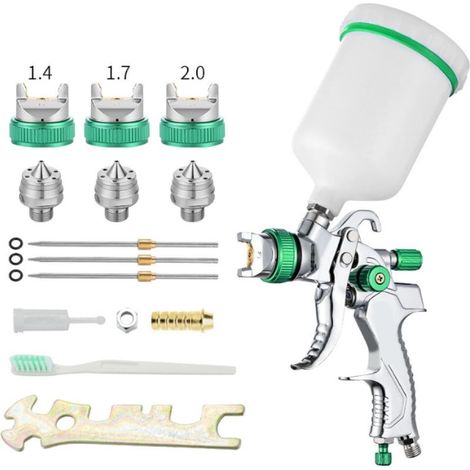 Professionnel Pistolet à Peinture, aérographe avec réservoir pour Peinture de 600ml avec 3 Buses 1,4mm 1,7mm 2,0mm, Pistolet A Peinture pour la Peinture de Meubles automatiques (1/5)