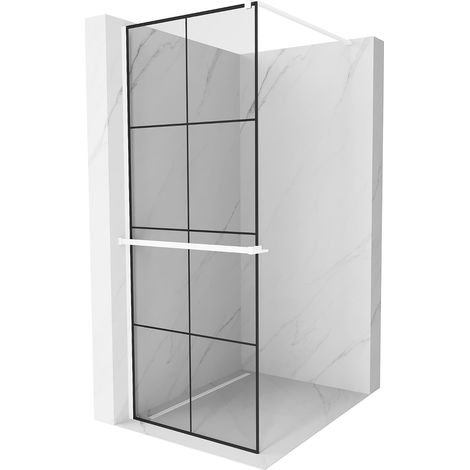 Mexen Kioto+ parete doccia con mensola Walk-in 80 x 200 cm, griglia nera, bianca - 800-080-121-20-77 (1/5)