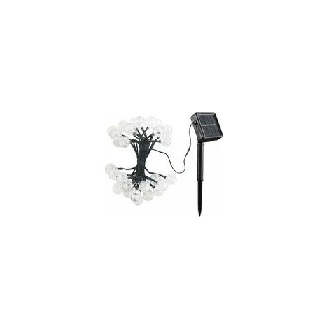 Guirlande solaire LED 30 boules (6,50m)-fil vert foncé, Pôle noire et charge solaire, boule transparente, blanc chaud-noir-Fei Yu (1/2)