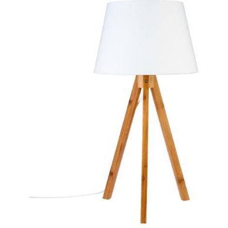 Lampe de table coloris Blanc en polyester et Bambou - Dim : H55.5 x D28 cm - PEGANE - (1/3)