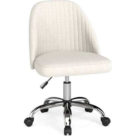 Gain de place et confort : chaise de bureau beige sans accoudoirs, dossier ergonomique, rotation 360° (1/5)