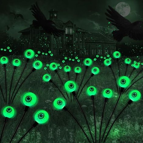 Décorations d'extérieur pour Halloween, lampes solaires en forme de globe oculaire d'horreur, lot de 4 lampes LED vertes en forme de lucioles, lampes solaires étanches pour chemin d'Halloween, pour pa