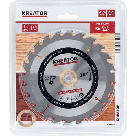 1 Kreissägeblatt 160 mm 2,0 mm 24 Zähne - Bohrung 30 mm KREATOR (1/3)