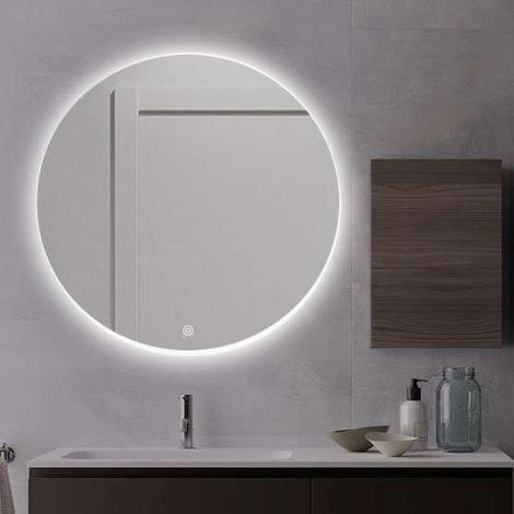 Miroir rond de salle de bain 60 cm avec LED intégrées, fixation murale sécurisée, design moderne, éclairage optimal, résistant à l'humidité, idéal pour une salle de bain contemporaine et lumineuse