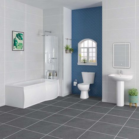 Bathroom Suite with 1675mm Right Hand P Shape Shower Bath (1/5)