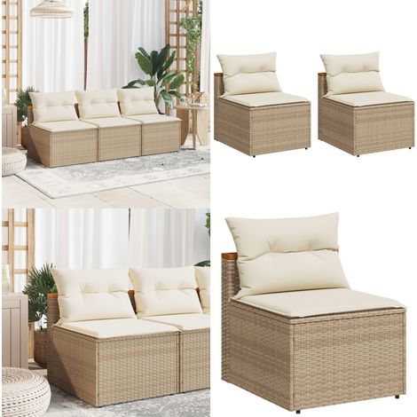Gartensofas ohne Armlehnen mit Kissen 2 Stk. Beige Poly Rattan - Gartensofa - Outdoor-Möbel - Gartenmöbel - Lounge Möbel - Rattan Sofa - Home & Living (1/5)