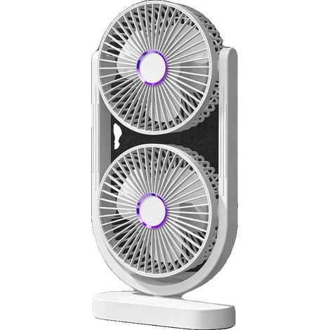 Ventilateur de bureau, double tête, rechargeable par USB, BLANC (1/2)