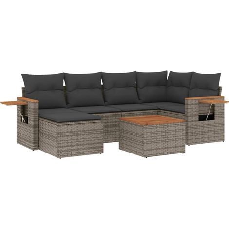 Maison Exclusive - 7-tlg. Garten-Sofagarnitur mit Kissen Grau Pol (1/3)