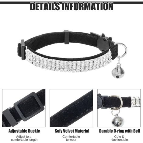 Lot de 2 colliers pour chat avec clochettes et strass - Collier réglable en velours doux pour chats et petits chiens (1/4)