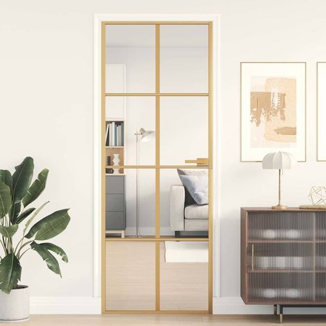Porte intérieure Slim Golden, 76 x 201,5 cm, verre trempé et aluminium