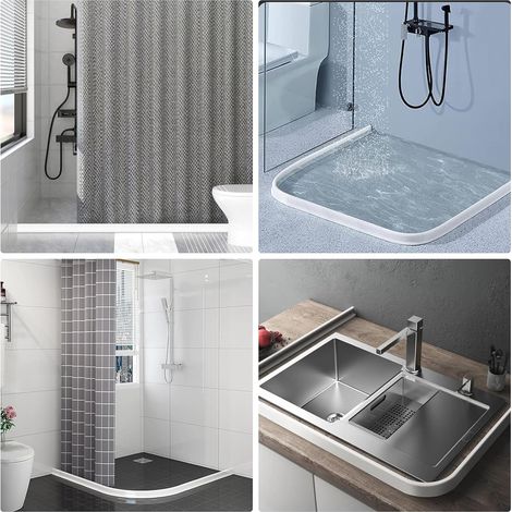 Bande de protection de douche autocollante en silicone, Barre de seuil de douche pour salle de bain et cuisine, toilettes, peut être coupée et pliée, blanc (200 cm x 4 cm x 3 cm)