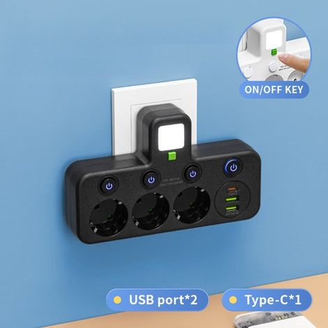 Regleta inteligente con USB-C y luz nocturna - 4 enchufes - Blanca (1/5)