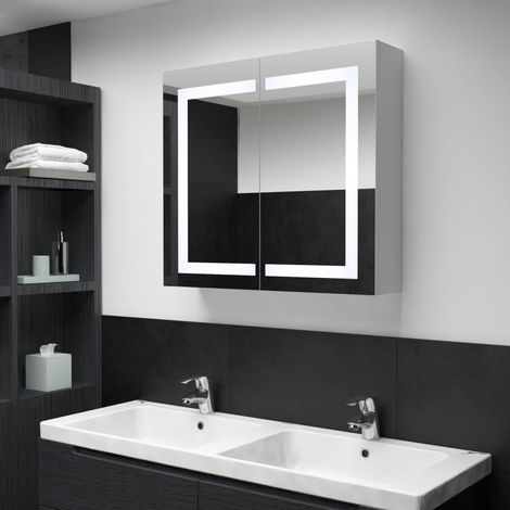 Armoire de salle de bain à miroir LED, Meuble de Rangement, Placard de Rangement Toilettes 80x12,2x68 cm MJU89599 (1/5)