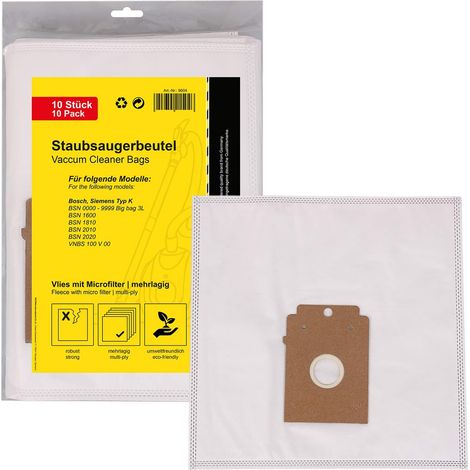 10x Sacs d'aspirateur Bosch/Siemens Type K, BSN 1600 à 2020, Big Bag (1/5)