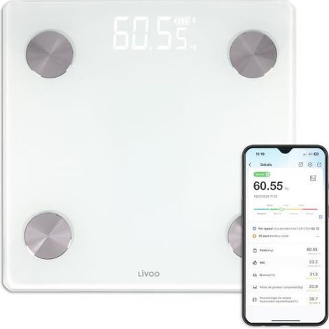 Báscula Digital de Baño Livoo DOM528W Blanco Vidrio templado 180 kg (1/3)