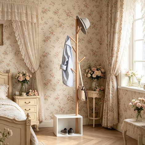 Meuble de rangement pour porte-manteau, porte-manteau de style contemporain, porte-manteau avec banc rectangulaire, porte-manteau de chambre (porte-manteau uniquement) (1/4)