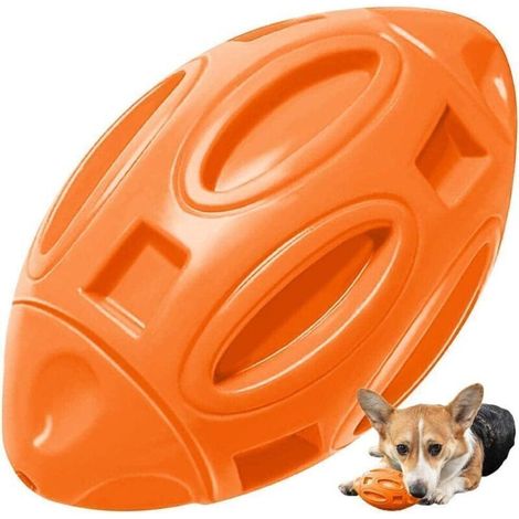 Jouet à mâcher pour chien - balle de rugby en caoutchouc durable, émet un couinement, orange, convient aux chiens de taille moyenne à grande. (1/4)
