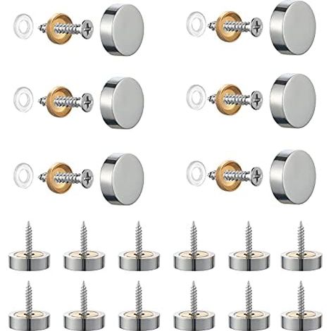 Lot de 20 vis en acier inoxydable brossé avec capuchons décoratifs pour miroirs, tables, assiettes, armoires, panneaux en verre Argenté 11 mm (1/5)