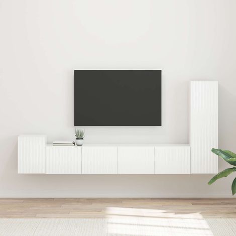 TV-Schrankset Wandmontiert 3 pcs Hochglanz Weiß Holzwerkstoff