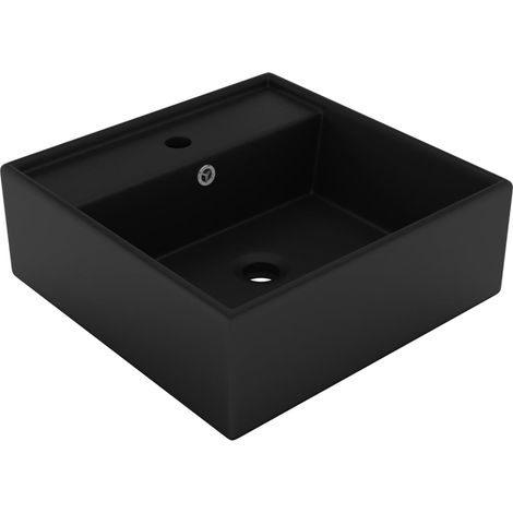 Lavabo cuadrado de lujo con rebosadero lavabo sobre encimera lavabo de baño cuarto de baño hogar negro mate 41 x 41 cm cerámica 020002695
