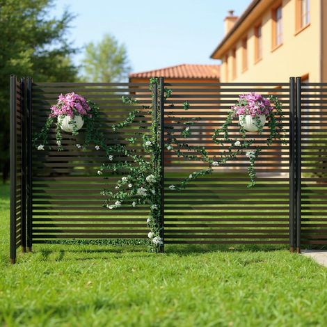 Clôture décorative de jardin en métal antirouille – 3 panneaux, installation facile sans creuser – Barrière externeérieure pour animaux, plate-bandes, terrasse – Intimité renforcée – Marron (1/5)