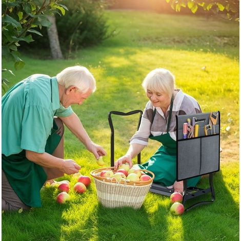 2-in-1 klappbare Gartenbank mit Knieschutzpolster und Werkzeugtasche, grau OKMYHOME (1/5)
