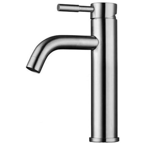 Modern single-lever stainless steel basin mixer tap, quiet ceramic cartridge, dual hot and cold water function, silver (1/4)