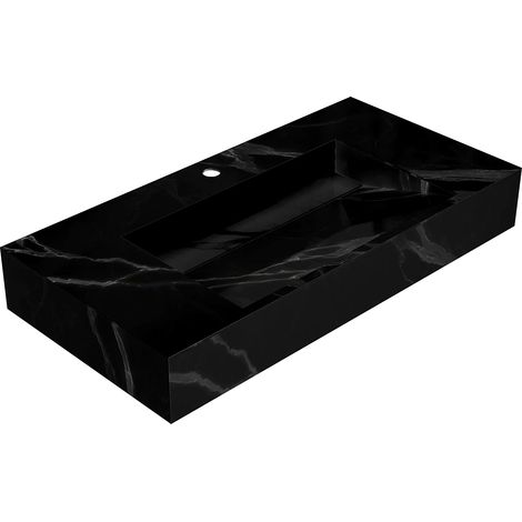 Lavabo sospeso L90.2 x l45,2 x H8 cm in Solid Surface effetto marmo Nero - TAKOTNA (1/5)