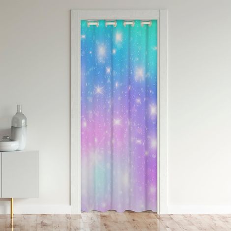 Rideau de Porte Tie Dye 86x203,Rideau de Porte Arc En Ciel Abstrait,Or Paillettes Bleu Violet Pastel Rideau Occultant,Enfants Filles Adolescents,Filles Doux Placard Rideau Décor de La Chambre - 86x203 (1/5)