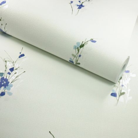 Décoweb – Papier peint vinyle expansé sur intissé – Aquarelle fleurs bleues – 53 cm x 10,05 m – Résistant à l'humidité et lessivable (1/3)