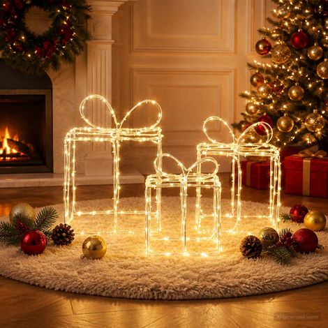 vidaXL Boîtes cadeaux lumineuses de Noël LOVIISA 3 pc 360 LED (1/5)
