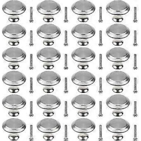 Lot de 20 poignées de porte de placard rondes en acier inoxydable de 27 mm, forme champignon, avec 20 vis incluses, pour meubles de cuisine, salle de bain et chambre.