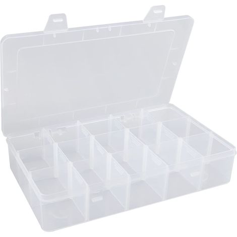Boîte de rangement en plastique avec séparateurs - 15 grands compartiments, boîte à goûter transparente avec perles