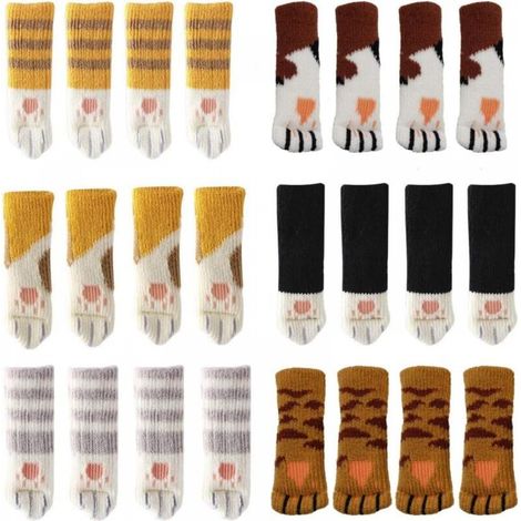 Lot de 24 chaussettes de chaise avec motif pattes de chat mignon 6 motifs de meubles, anti-rayures, anti-bruit, couvre-jambes de chaise, protège-jambes de table, protecteurs de sol. (1/5)