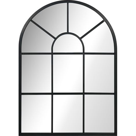 Miroir Mural Fenêtre 70 x 50 cm Miroir Décoratif Cintré Cadre en Métal Noir pour Salon Entrée Chambre (1/5)