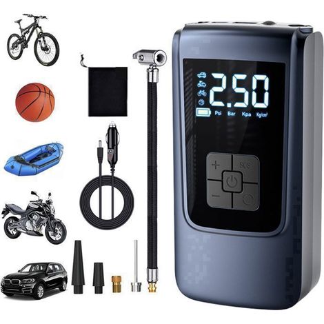 Compresseur d'air portable 4000mAh – Mini gonfleur électrique sans fil 150PSI avec écran LCD – 4 modes pour vélo, moto, voiture