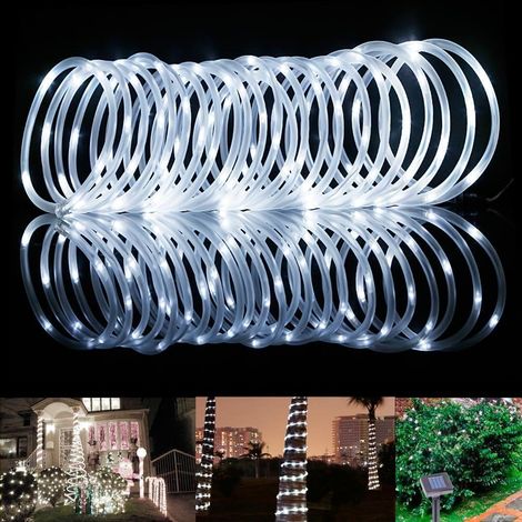 12M 100 LED Guirlande Lumineuse Solaire, Étanche IP65 Guirlande Lumineuse Solaire Extérieure, Lumières de Noël Extérieures pour Fête et Noël (Blanc) (1/5)