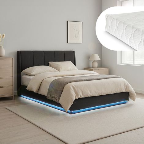 LED Polsterbett Tröstiar mit Matratze 160x200cm Schwarz [en.casa]