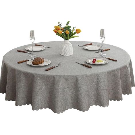 Nappe Ronde, 140 cm Diamètre Nappe en Toile Cirée Ronde, Essuyable Nappes Rond Table de Jardin, Tablecloth Moderne, Nappes Exterieur, pour Cuisine, Fête(Gris Clair) (1/5)